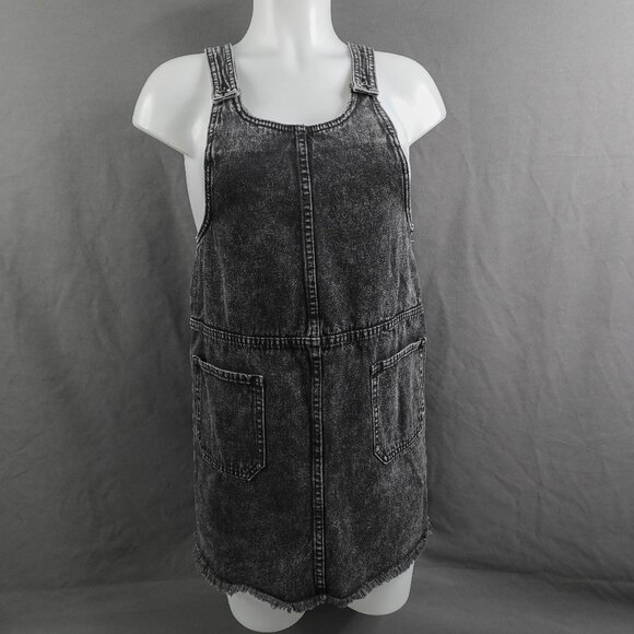 Womens Mini Dress XS Black Denim Jumper Overall Grunge Rock Goth Indie Y2K Retro - Picture 1 of 15